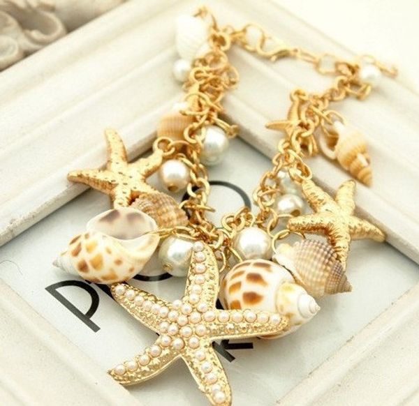 

fashion popular european and american beach sparkling starfish shell necklace sell women jewelry wholesale, Silver