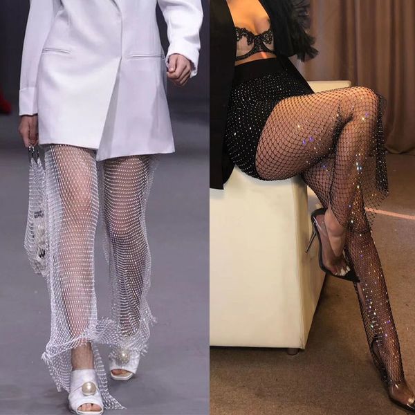 

high fashion bodychain womens fishnet rhinestone long pant jewelry bling sequin mesh bikini cover up swimwear bodychain chic d30 t200508, Silver