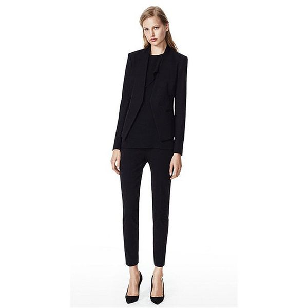 

black womens business suits ladies office uniform female trouser suits slim fit fashion 2 piece set, White;black