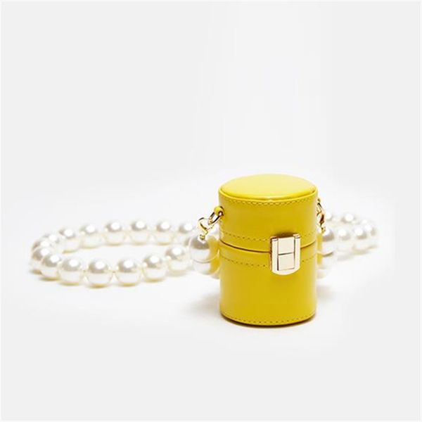 

casual pu cylinder women's shoulder bags fashion pearl chain mini crossbody bags wild cylinder solid color ladies messenger bag