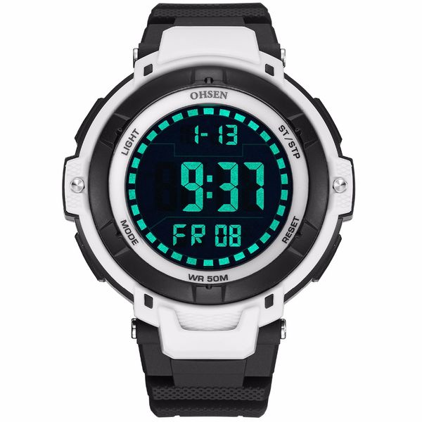 

ohsen digital electronic men watch chronograph 50m waterproof fashion white man sport wristwatch reloj hombre male clock