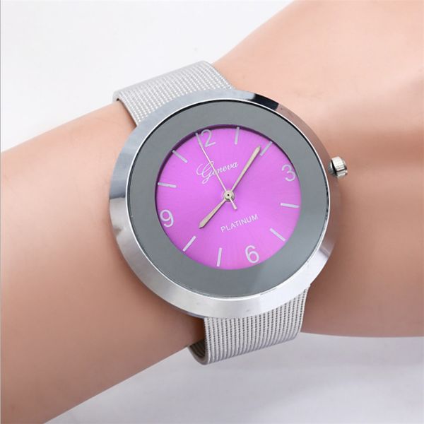 

women watch geneva stainless steel quartz watches fashion bracelet elegant major wristwatch relojes montre femme, Slivery;brown
