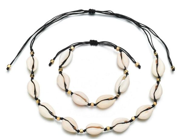 Natur- und Zinklegierungs-Muschel-Charme-Halskette, beige Kordel, goldfarben, Handschmuck, ein Set Halskette für Frauen, bestes Geschenk GB850