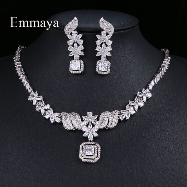 

emmaya customized women shiny costume cubic zircon silver jewelry sets flowers pendant&necklace earrings wedding