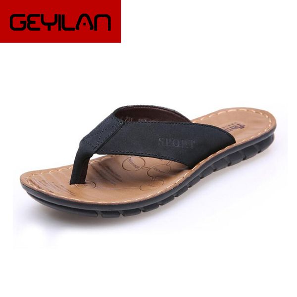 

slippers flip flops men beach summer shoes leather fashion with soft sole trendy breathable easy to match 0034, Black