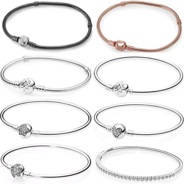 

kakany 925 sterling silver classic simple heart-shaped basic bracelet snowflake zircon suitable for female bracele, Golden;silver
