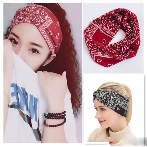 Grandi ragazze fascia stampata 6 disegni Ladies Bohemia Wide-Edge Cross Headband Teens Girls Fasce per capelli Lady Copricapo Accessori per capelli