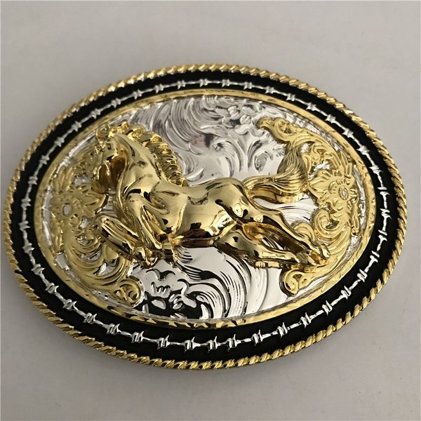 

cool 3d lace gold horse belt buckle with 110*84mm oval metal fashion men buckles for 4cm wide belt, Slivery;black