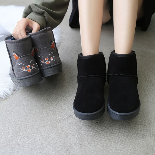 

plus size 35-53 nice new ankle snow boots women winter fashion cat face shoes woman flat heels female suoer warm casual boot, Black