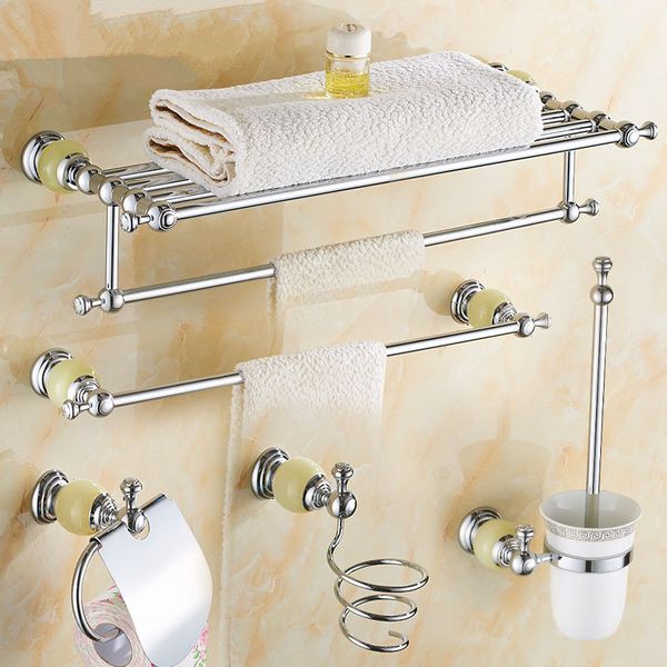 

brass & jade bathroom accessories set toilet brush holder soap basket towel rack corner shelf glass shelf bath hardware set