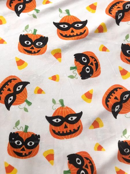 

halloween pumpkin elastic knitted cotton fabric patchwork sewing baby clothes pajamas t shirt handmade diy textile gift, Black;white