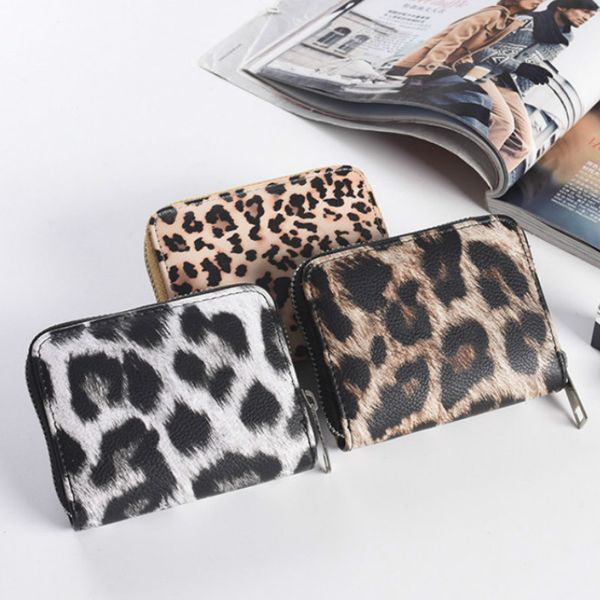 

2019 new fashion women wallet small cute short pu leather girl wallets zipper purses leopard animal print card holder zip around, Red;black