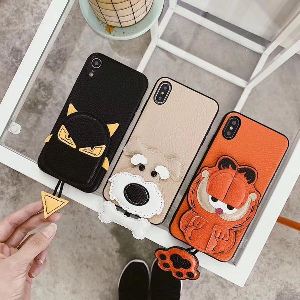 

high luxury designer leather garfield phone case for iphone xr case for iphone 11 pro max for iphone x xr xs max 6 7 8 plus small pendant