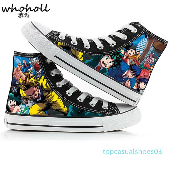

whoholl men women's anime print canvas shoes design anime my hero academia midoriya izuku high canvas sneakers casual shoes t03, Black
