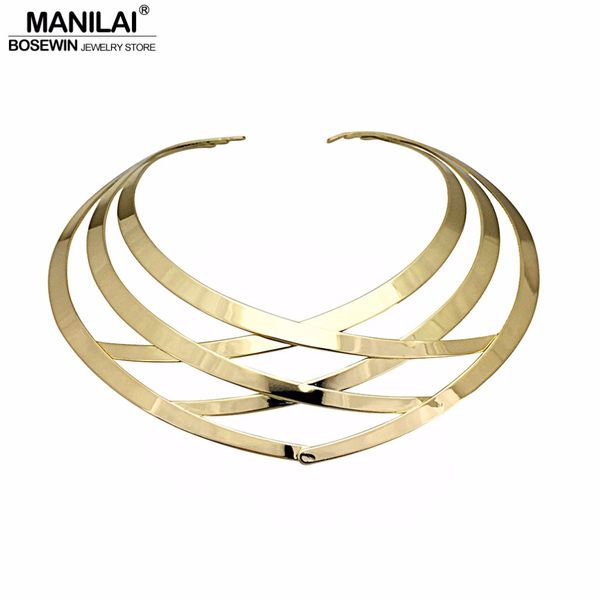 

manilai trendy metal hollow torque choker necklaces women punk geometric collar statement necklace jewelry accessories, Silver