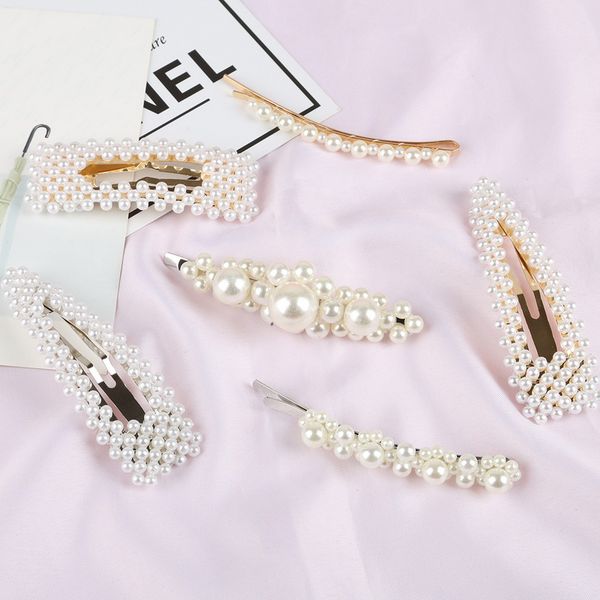 

wholesale 1pc handmade bb hair clip hair accessories metal pearl beads hairpins fashion for lady girl simple clip headwear, Golden;white