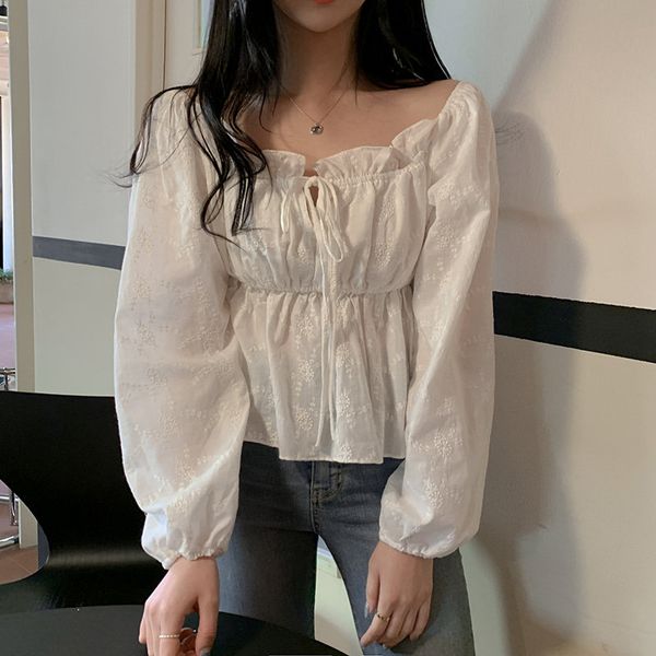 

alien kitty summer white streetwear women gentle shirts 2020 slash neck all match vintage loose office lady blouses
