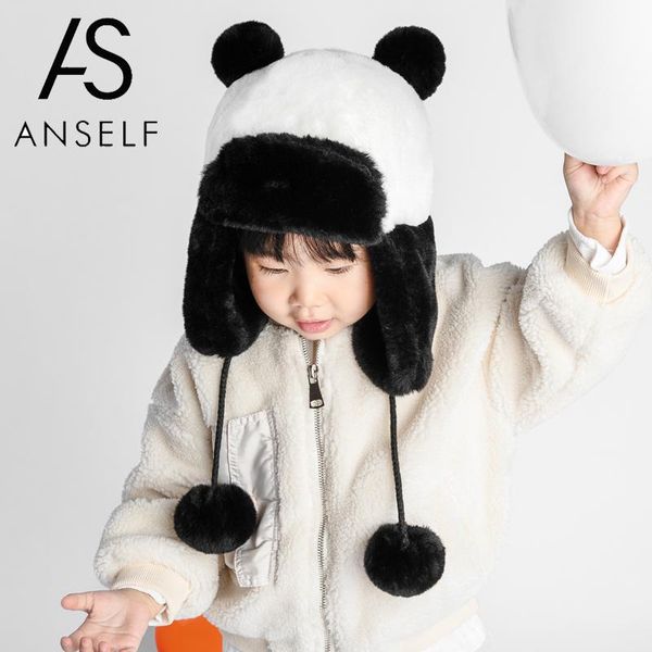 

children winter hat girl boys cute panda ears plush faux fur earflap pompom cap russian hat skiing windproof warm thick headwear, Yellow