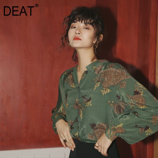 

deat] women printed mixed color split blouse new lapel long sleeve loose fit shirt fashion tide spring autumn 2020 13p570, White