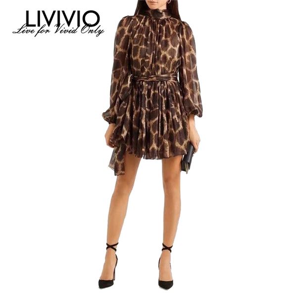 

livivio] vintage leopard lantern sleeve sheer mesh mini bandage women summer dress 2019 ladies clothes elegant korean fashion, Black;gray