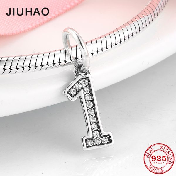 

number 1 charms pendants 925 sterling silver clear cubic zirconia beads fit original pandora bracelets silver jewelry making
