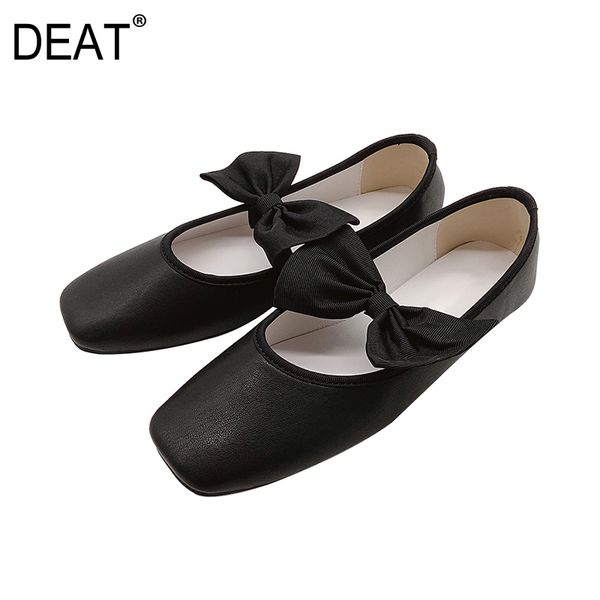 

deat] 2020 square toe shallow bowknot simple sweet pu leather single flat shoes women new spring autumn fashion tide 10f763, Black