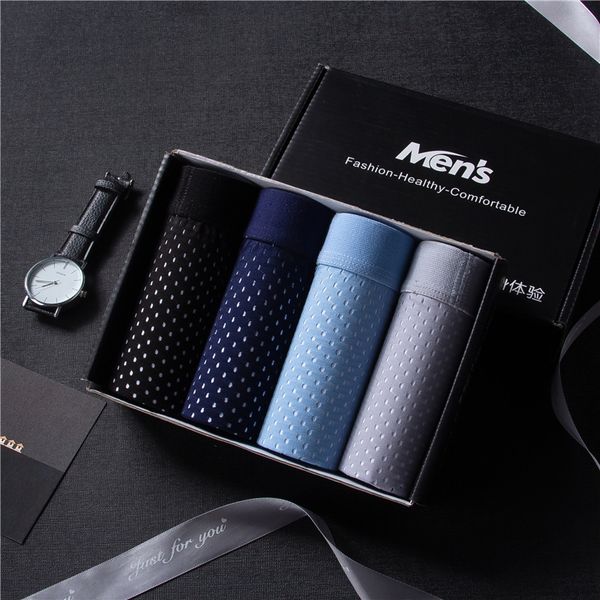 

четыре подарочные коробки мужское нижнее белье мужские боксерские брюки ледяное нижнее белье шорты и шорты шелковая сетка дышащие тонкие чет, Black;white