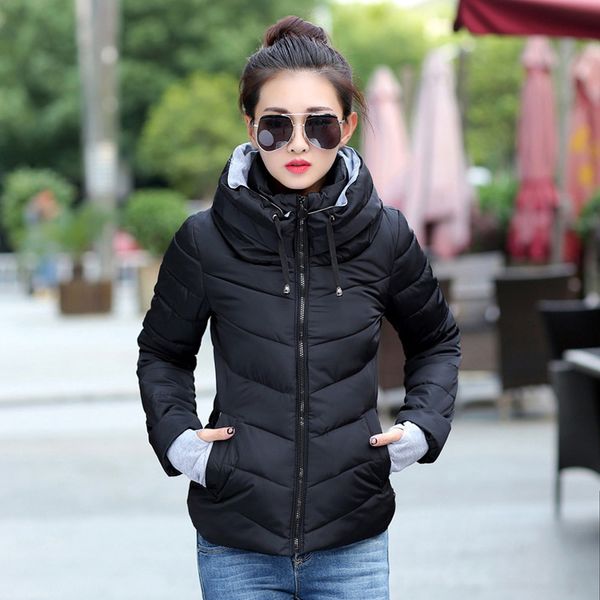 

2019 winter jacket women plus size womens parkas thicken outerwear solid hooded coats short female slim cotton padded basic, Black