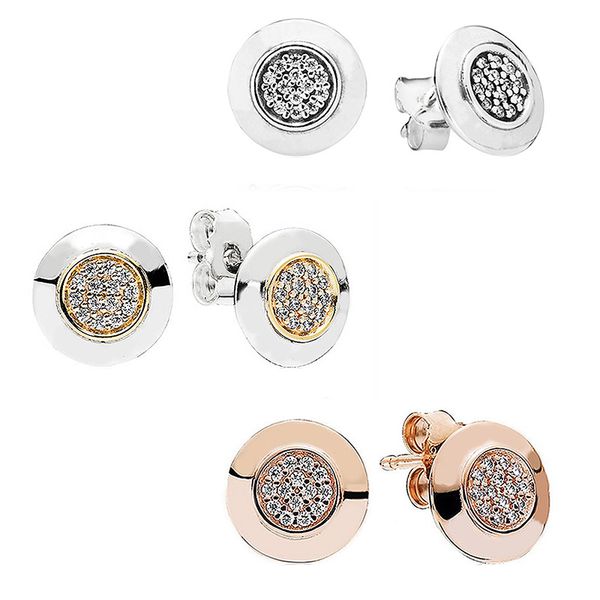 

rose gold silver two-tone signature earring 925 sterling silver earrings studs for women wedding party gift diy europe jewelry, Golden;silver