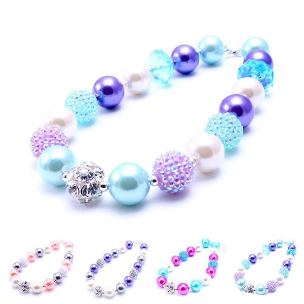 Neueste Design Strass Kugel Halskette Geburtstag Party Geschenk für Kleinkinder Mädchen Perlen Bubblegum Baby Kinder Chunky Halskette Schmuck