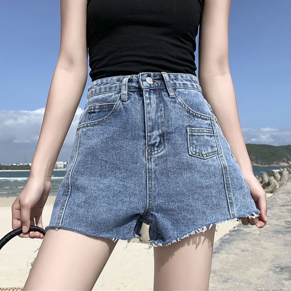 

denim shorts women loose 2020 summer new korean version of the high waist boyfriend style wide leg straight shorts, White;black