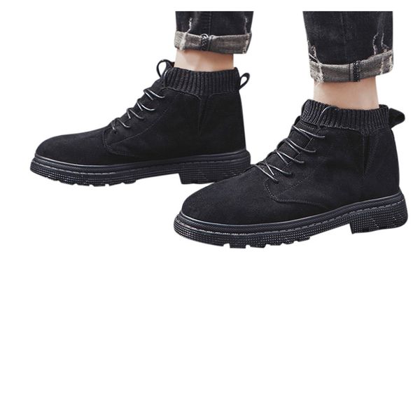 

men's non-slip lace-up mountaineering sport shoes short booties tooling student large size low-heels boots sapato masculino, Black