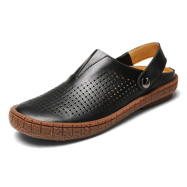 

2020 summer cow leather sandlas classic men outdoor casual flats sandals fashion beach shoes non-slip slippers, Black