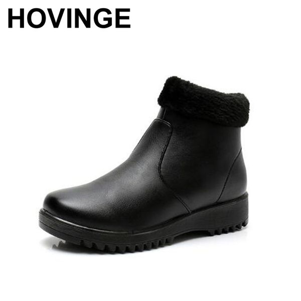 

hovinge new winter snow boots pu ankle boots for women non-slip comfort warm plus velvet women, Black
