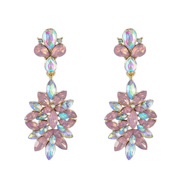 

trendy colorfu glass gem rhinestone flower stud earring for women long earring brincos jewelry accessories 10292, Golden;silver
