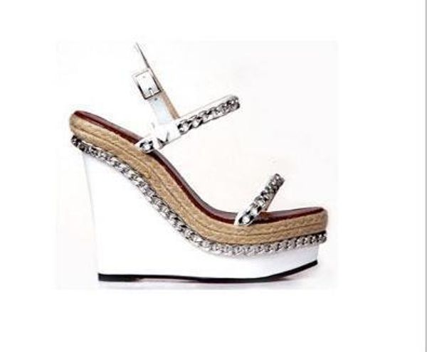 

stylish white color fashion chain super-high heel wedges fashion platform sandals, Black