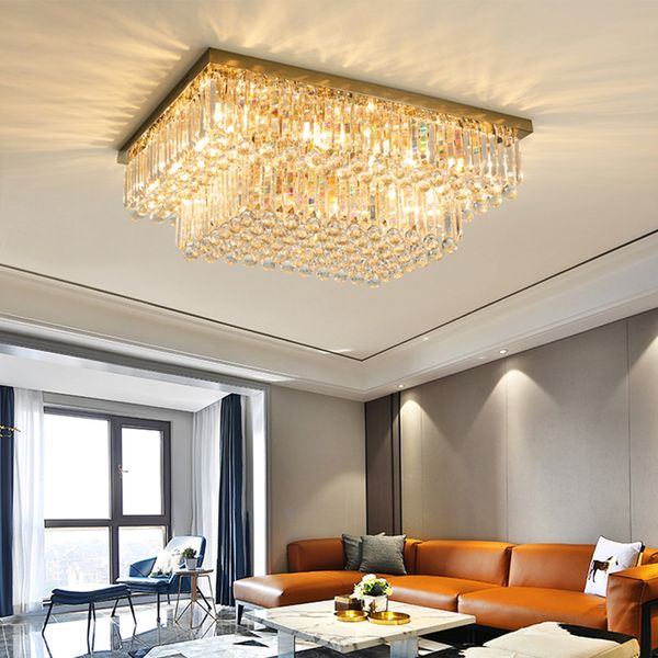 New Design Contemporary Rectangle Crystal Chandelier Ceiling Lights Gold Stainless Steel Chandeliers Lamp Led For Living Room Bedroom Chandelier