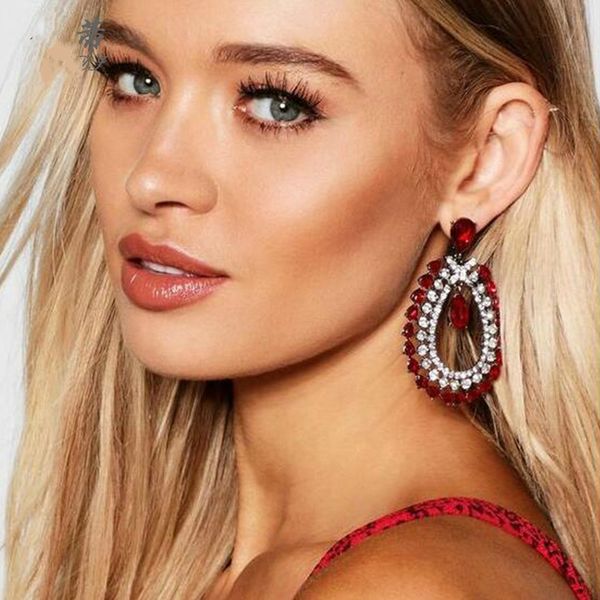 

luxury rhinestone geometric earrings 2019 fashion jewelry dangle drop earrings for women statement green red crystal earrings, Silver