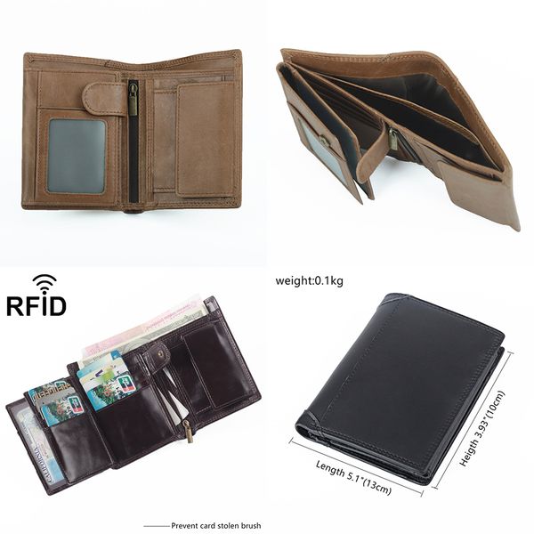 

fold over cowhide purses genuine cow leather mini wallet rfid blocking card slot money pocket coin pouches business gift, Red;black