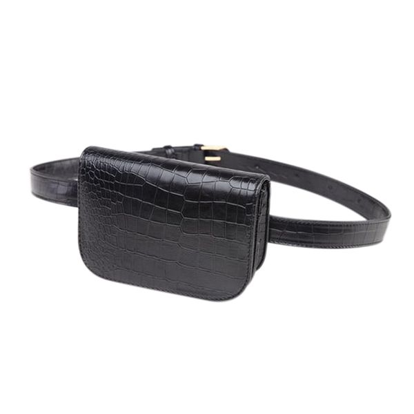 

new fashion women waist bag phone pocket alligator leather waist pack adjustable belt bag(black