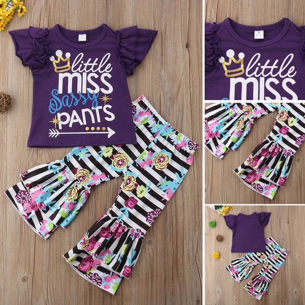

pudcoco girl set 1y-6y uk summer baby girls kids clothes casual t-shirt +long pants 2pcs outfits, White