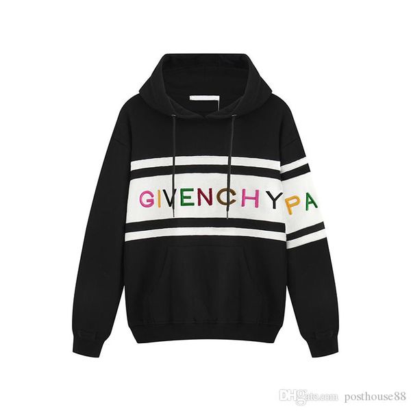 

mens brand designer fashion logo embroidered hoodies hip hop sweatshirt casual male hooded pullover winter jumper, Black
