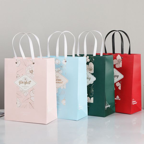 Shopping bag di carta di carta Tote Bag Flower Stampato Portable Shopping Gift Bag Mall partito ristorante Bakery Home Cafe con le maniglie