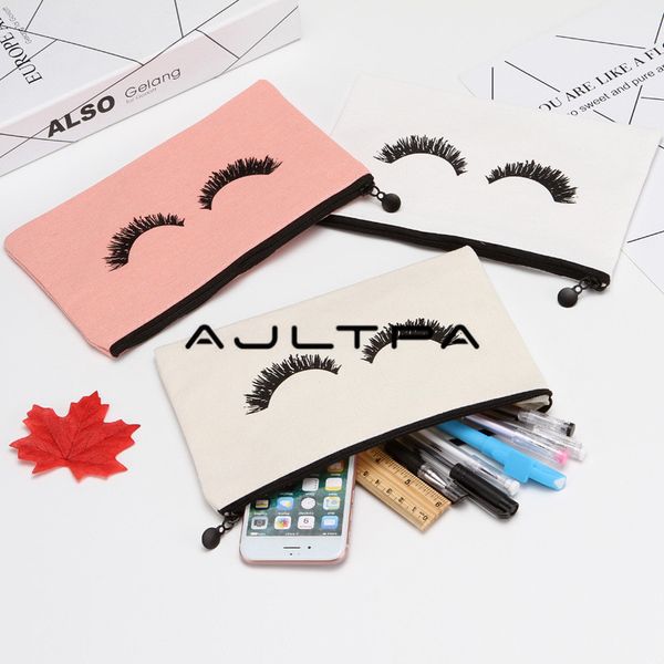 

storage bags 50pcs 24cmx14.5cm canvas cosmetic dream eyelash zipper women necessaries for make up bag factory wholesale
