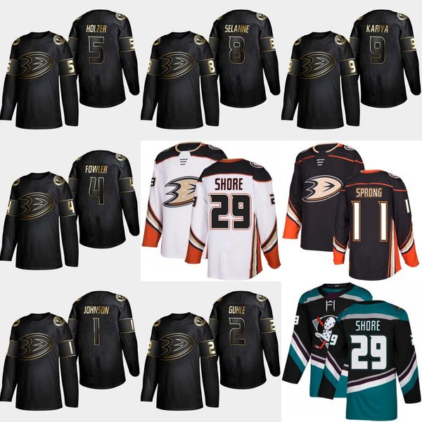 

2019 Golden Edition Anaheim Ducks 1 Chad Johnson 2 Brendan Guhle 4 Cam Fowler 5 Korbinian Holzer 8 Teemu Selanne 9 Paul Kariya Hockey Jersey