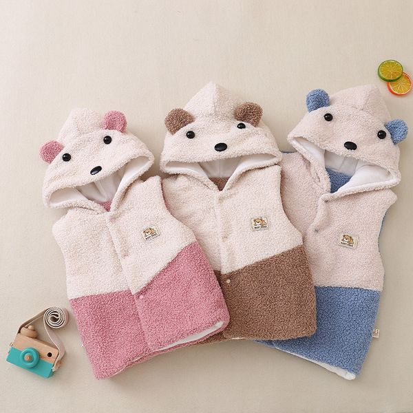 

autumn winter kids hooded vest coat children cartoon print jacket winter baby boys girl warm outerwear outfits coat 3colors, Blue
