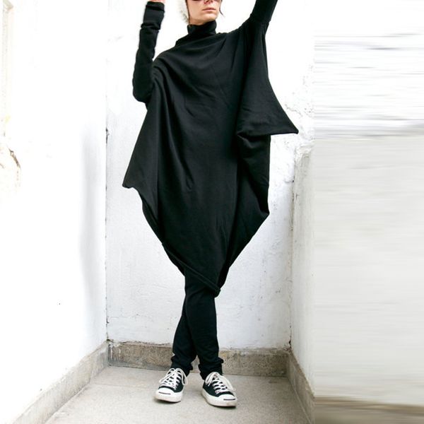 

dress batwing fashion casual women solid sleeve hem oversized baggy pockets turtleneck pullover dress drop shipping designer clothes, Black;gray