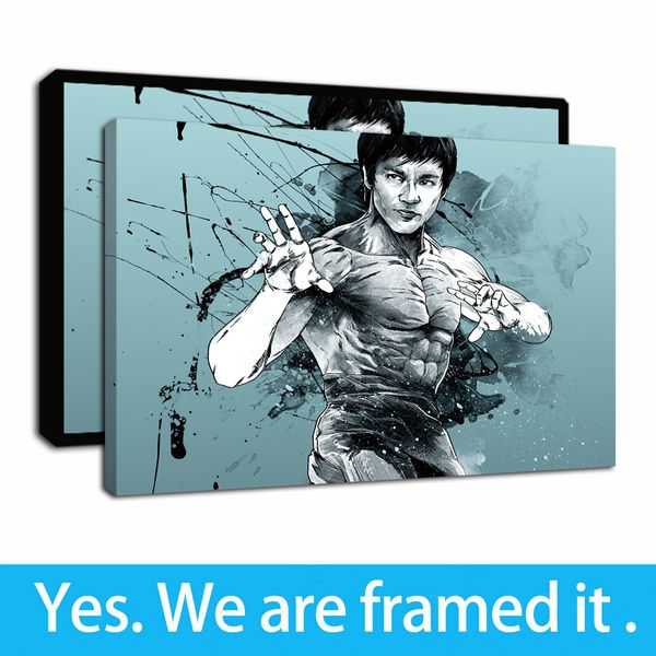 

framed artwork graffiti cool blue bruce lee portrait oil paintings hd print on canvas wall art paintings for home decor ready to hang