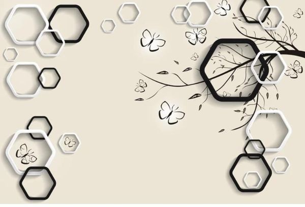 

wall mural p wallpaper 3d background wall branches hexagon