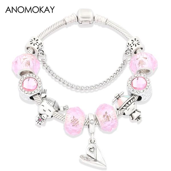 

charm bracelets drop romantic pink crystal diy heart travel plane bracelet cute girl boy bead for women, Golden;silver